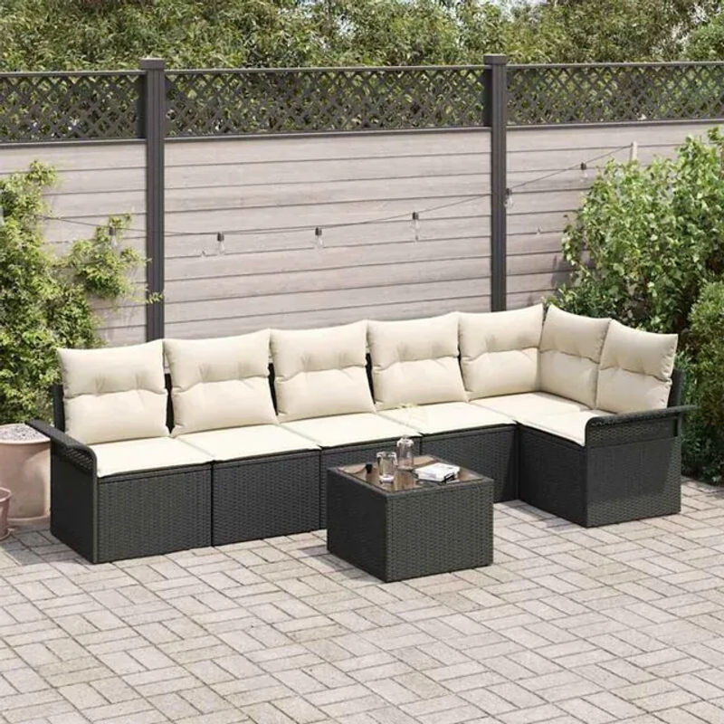 Modernes Garten-Sofa-Set aus Polyrattan mit 7-teiligem Kissen-Set in Schwarz von vidaxl - Bild 1