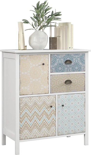 HOMCOM Kommode in Weiß im Shabby Chic mit 2 Schubladen und 3 Schrankfächern, B/T/H: 68 x 34 x 80 cm - Bild 1