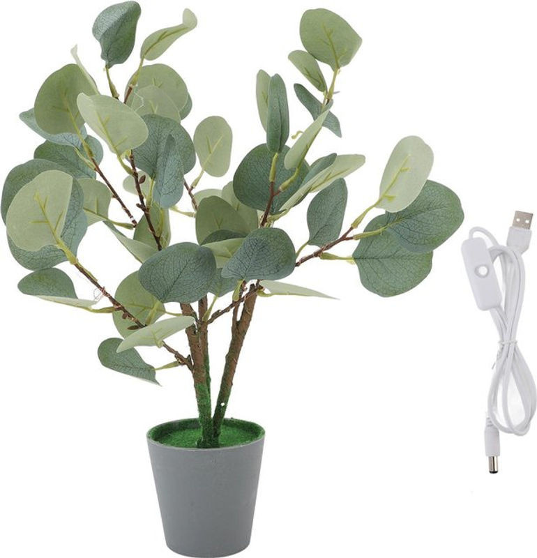 CosyHome Künstlicher Eukalyptus in Grün mit warmweißer LED-Beleuchtung und USB-Anschluss, Topfpflanze Höhe: 45 cm - Bild 1