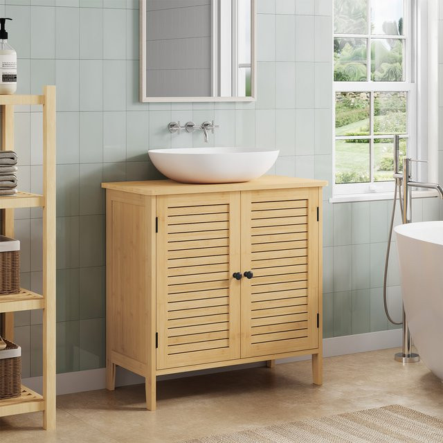 EUGAD Bambus-Badezimmerschrank mit 2 Türen als Unterschrank-Organizer für Badezimmer, Wohnzimmer und Schlafzimmer, B/T/H: 60 x 30 x 60 cm - Bild 1