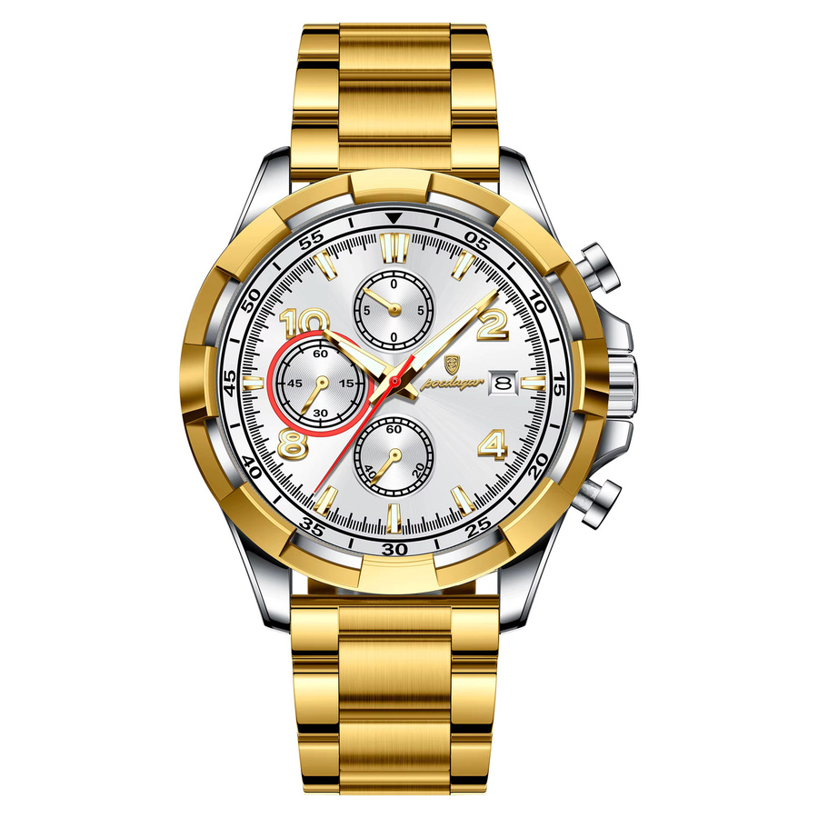 POEDAGAR Armbanduhr Chronograph, Quarz, Edelstahl, Silber, Bicolor, Herren - Bild 6