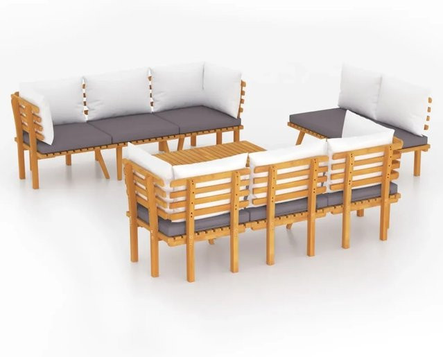 vidaXL 8-tlg Garten-Lounge-Set Modell 7 aus massivem Akazienholz in Braun mit grauen Kissen und Lattendesign - Bild 1