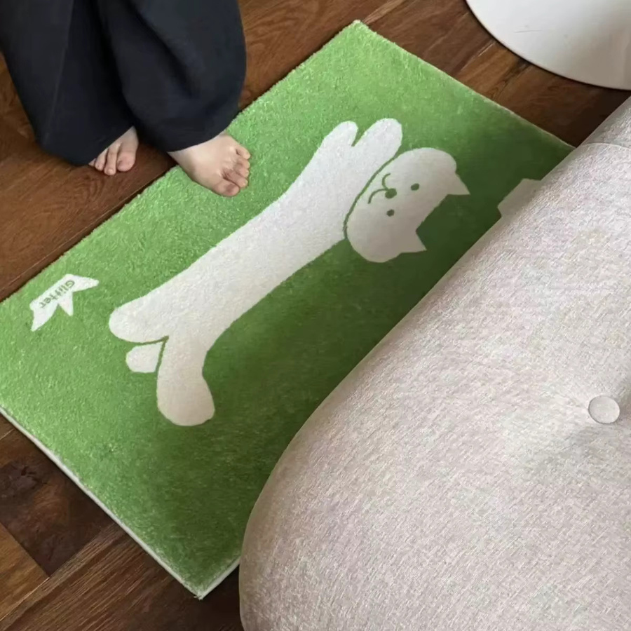 VIKAMA Bodenmatte mit grünem Kätzchen Motiv, weiche Fußmatte aus Polyester für Innen und Außen, B/T: 60 x 40 cm, Farbe: Grün - Bild 2