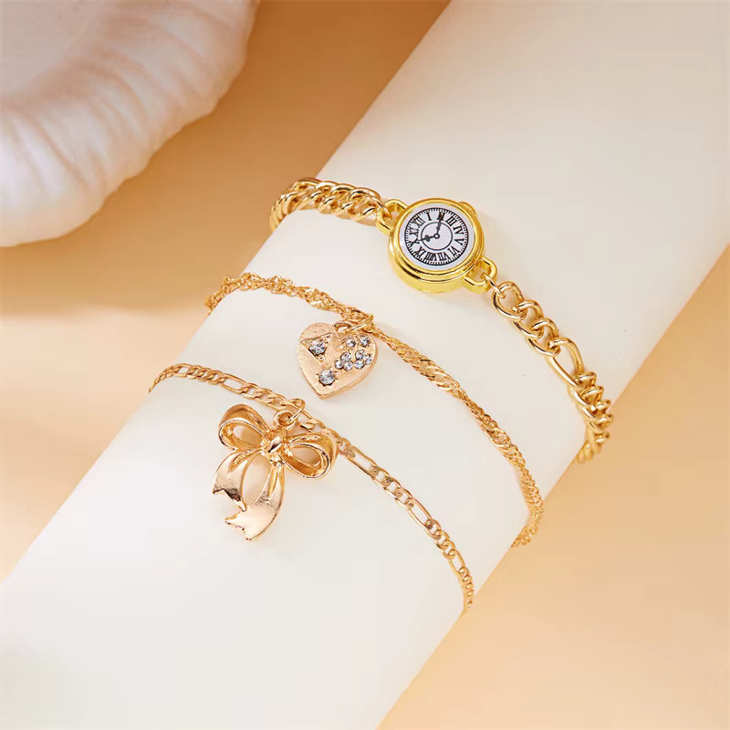 RINHOO FRIENDSHIP Schmuck-Set, 3-teilig, Herzförmige Schleifenknoten-Anhänger, Choker-Halskette, Goldfarben, Damen - Bild 3