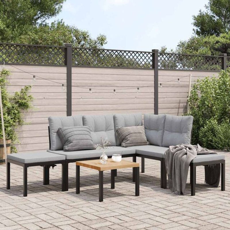 5-tlg. moderne Garten-Sofagarnitur aus Stahl mit Kissen von vidaxl in Schwarz - Bild 1