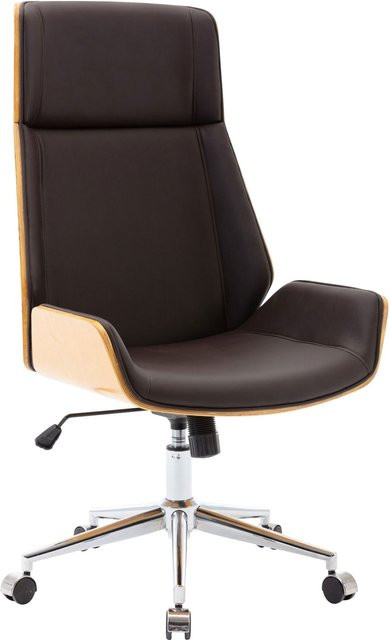 TPFLiving Bürostuhl Bredow aus Kunstleder in Braun, Drehstuhl für Home Office mit Rollen, B/T/H: 63,0 x 60,0 x 121,0 cm - Bild 1