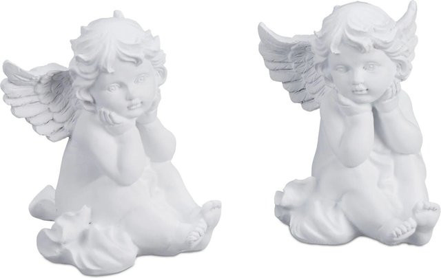 Relaxdays Grabengel 2er Set aus Polyresin in Weiß, wetterfest für Grab und Friedhof, B/T/H: 10 x 7 x 9 cm - Bild 1