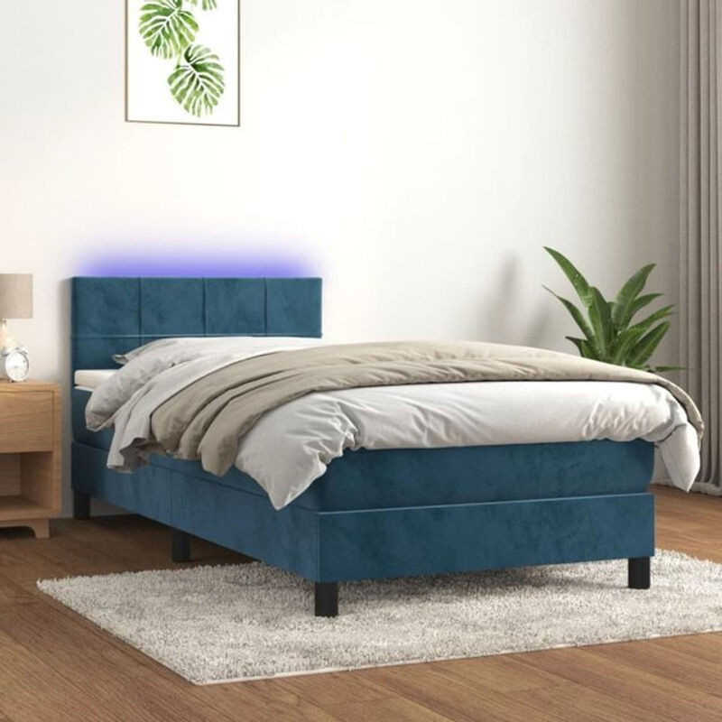 Vidaxl Boxspringbett mit Matratze und LED in Blau und Weiß aus Samt, B/T/H: 80 x 200 x 78 cm - Bild 1