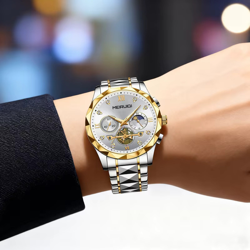 MEIRUIQI Armbanduhr, Bicolor, Gold, Weiß, Quarz, Herren - Bild 5