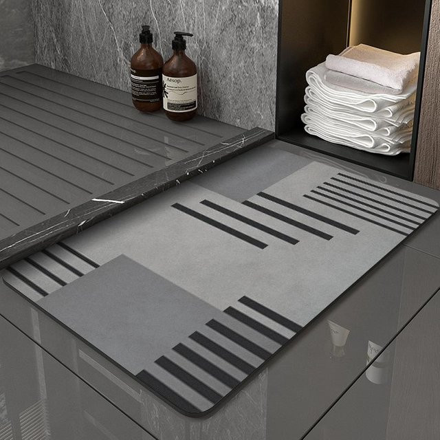 Yiran Furniture Saugfähige Badematte aus Diatomeenerde mit Tier-Motiv, Grau, B/T: 80 x 50 cm - Bild 1
