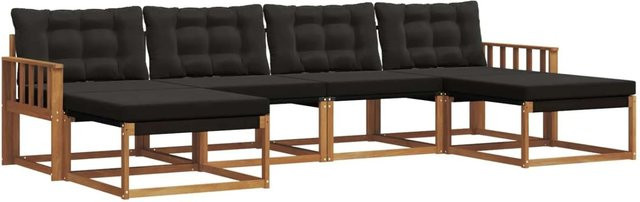 vidaXL Outdoor-Sofagarnitur 6-teilig aus Akazienholz und Textilene in Schwarz und Natur mit Kissen - Bild 1