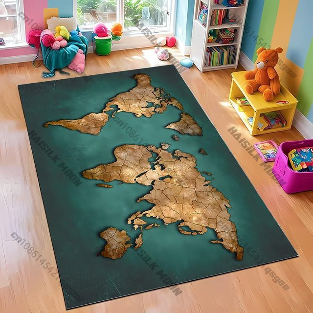 Karpetti Vintage Weltkarte Teppich in Blau, fleckenabweisender Dekoteppich für Wohnzimmer, Schlafzimmer und Büro, B/T: 180 x 230 cm - Bild 1