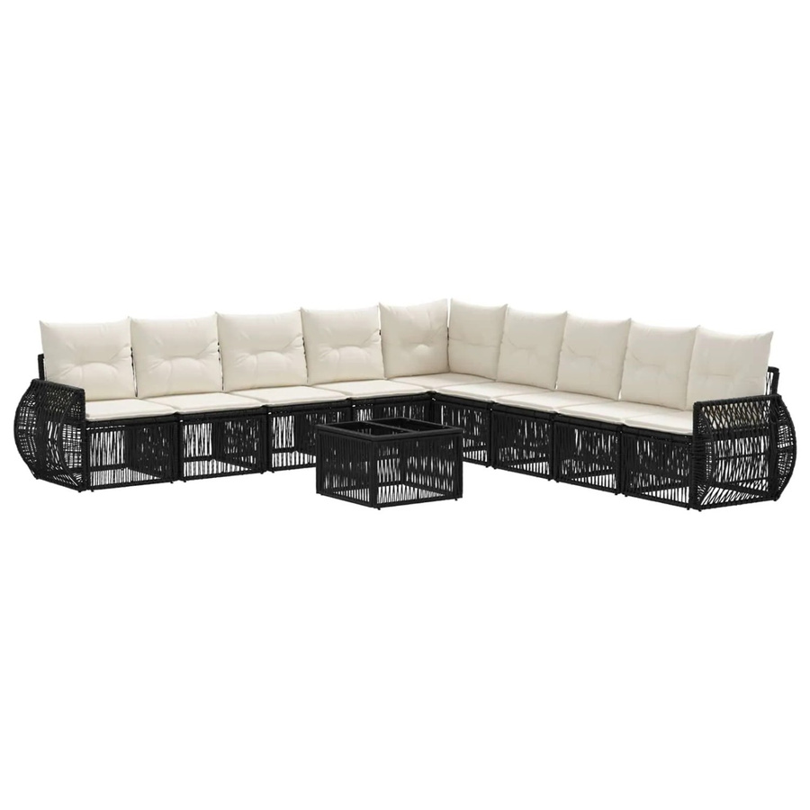vidaXL Gartensofa-Set 10-teilig aus Poly-Rattan in Schwarz und Cremeweiß mit Polsterung und Outdoor-Tisch - Bild 2