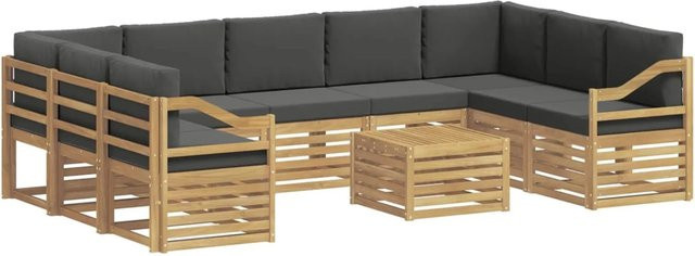 vidaXL Outdoor-Sofagarnitur 8-teilig in L-Form aus Akazienholz mit Polstern, Weiß und Anthrazit, B/T/H: 59 x 59 x 37 cm - Bild 1