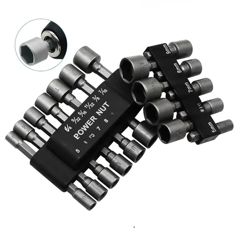 SLADE Hex-Buchsen-Set mit 9 Teilen, Hülsensatz für Mutternschrauber in Silber, Größen 5mm bis 13mm - Bild 5