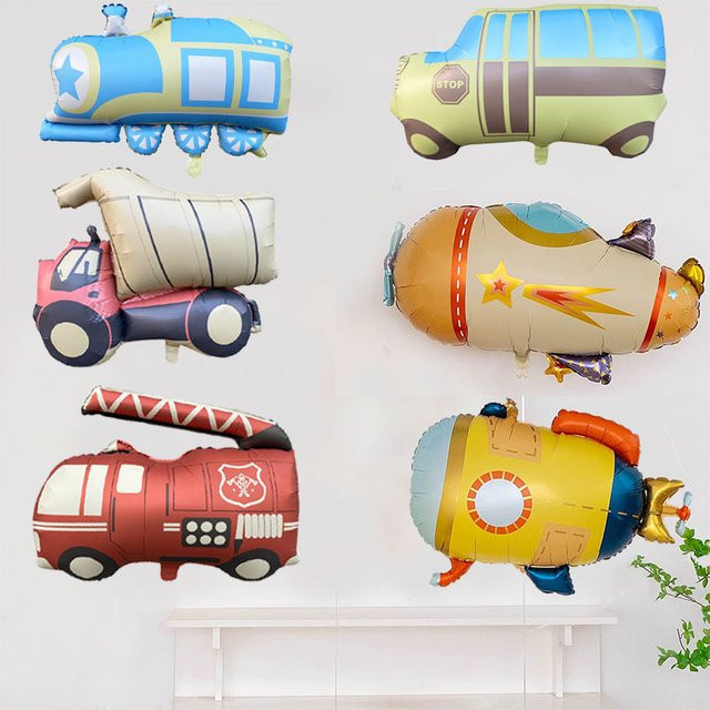Danuyli Aluminiumfolienballons in Matt-Optik für Kindergeburtstage mit Motiven wie Auto, Flugzeug, U-Boot und Zug, Mehrfarbig - Bild 1