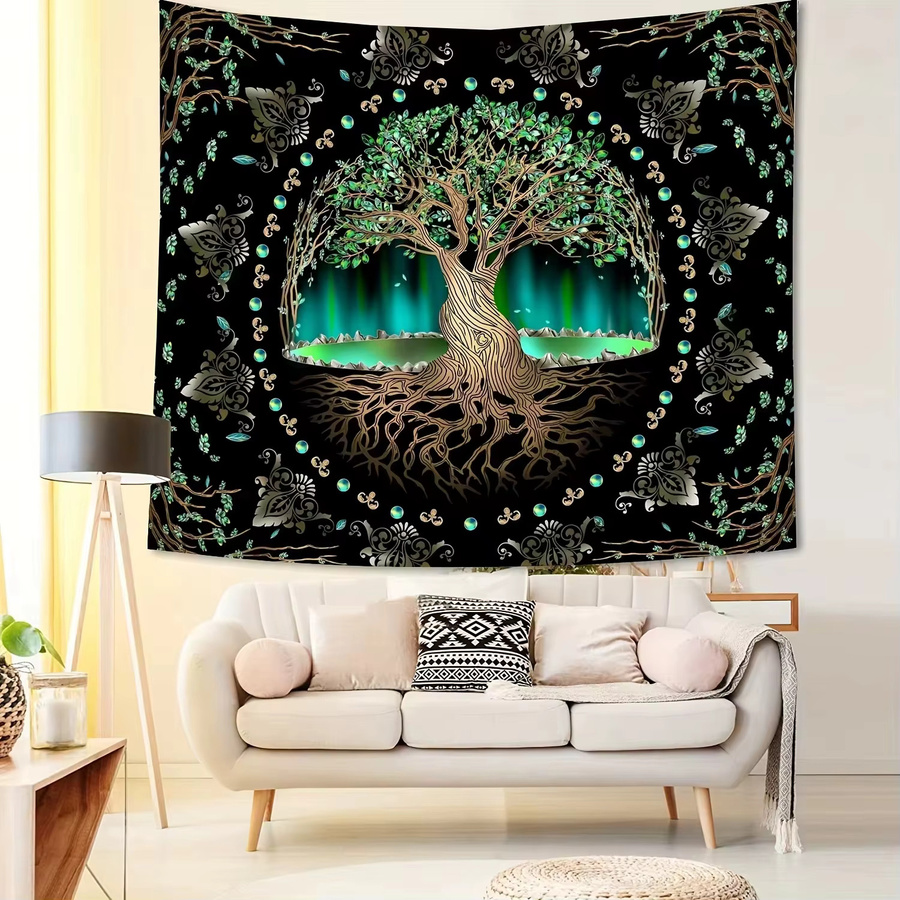 VIKAMA Aurora Baum des Lebens Wandteppich mit Sternenhimmel und floralem Muster, Multicolour, Breite: 75 cm, Höhe: 58 cm - Bild 3
