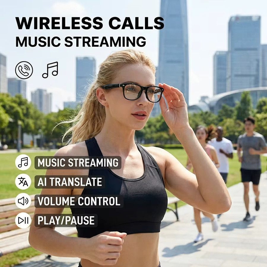 SENBONO Smart Audio Brille mit KI-Übersetzung für über 100 Sprachen, Bluetooth-Funktion für Anrufe und Musikwiedergabe, Sonnenbrille in Schwarz und Transparent - Bild 3