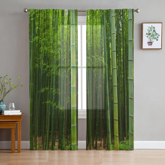 Transparenter Tüllvorhang von Yiran Furniture in Bambuswaldgrün, modernes Voile-Dekorationsgewebe für Wohnzimmer, Schlafzimmer oder Küche, Breite: 135 cm, Höhe: 115 cm - Bild 1