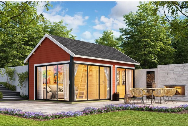 Lasita Gartenhaus Maja Murano mit Satteldach in Schwedenrot, B/H/T: 595 x 364,8 x 445,5 cm - Bild 1