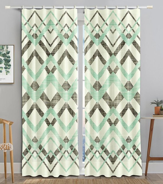 2er-Set Yiran Furniture Raffgardinen mit Marmormuster in Grün, halbtransparent aus Polyester mit Ösen, Breite: 100 cm, Höhe: 130 cm - Bild 1