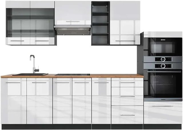 Vicco Fame-Line Küchenzeile Weiß Hochglanz und Anthrazit mit Eiche-Elementen, Breite: 280 cm - Bild 1