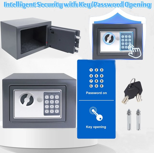 DayPlus Digitaler Safe mit elektronischem Schloss und Notschlüsseln, 4,6 l, Stahlgehäuse, Wand- oder Bodenmontage - Bild 1