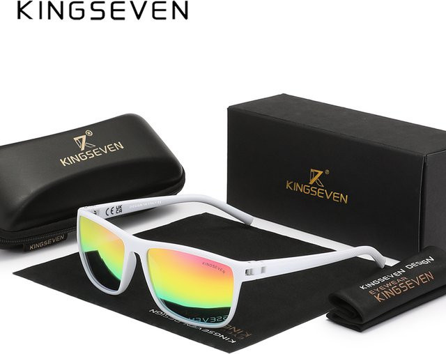 KINGSEVEN Sonnenbrille, quadratisch, Vollrand, Kunststoff, weiß, Unisex, polarisiert - Bild 1