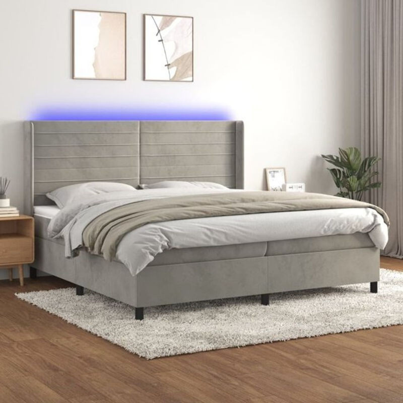 Vidaxl Boxspringbett mit Matratze in Grau und Weiß aus Samt und Holzwerkstoff B/T/H: 200 x 168 x 118 cm - Bild 1