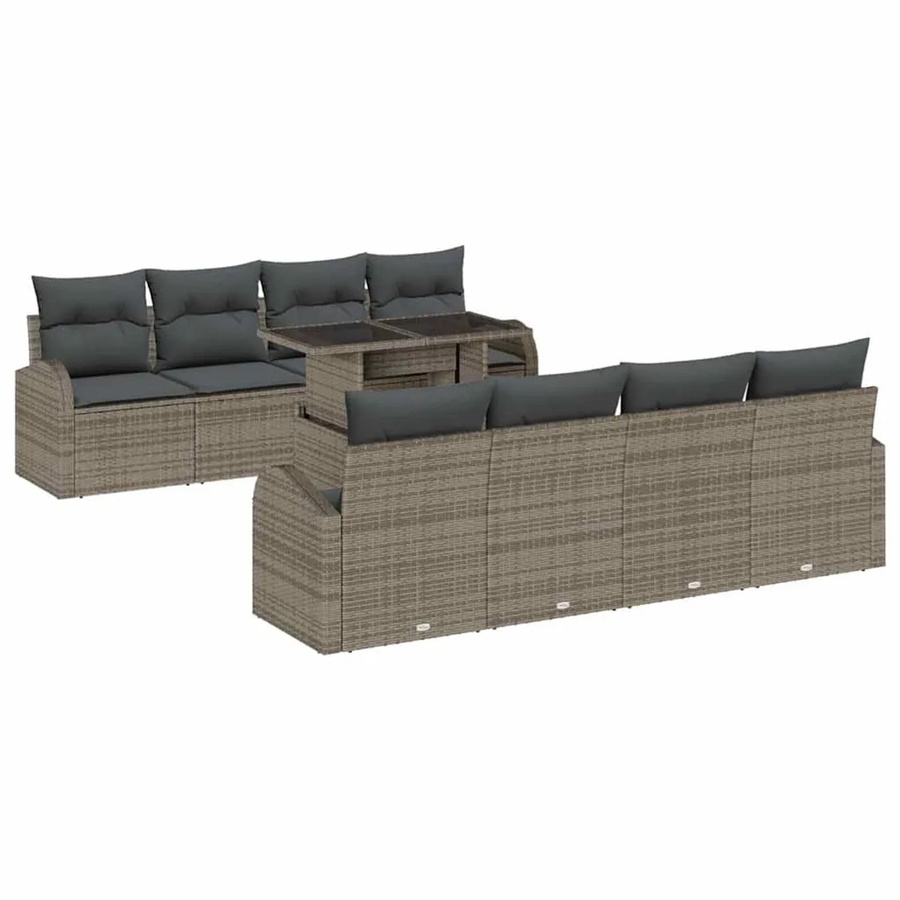 vidaXL Garten-Sofa-Set aus Poly Rattan in Grau mit 7 Teilen, inklusive Kissen und Tisch mit Sicherheitsglas - Bild 2