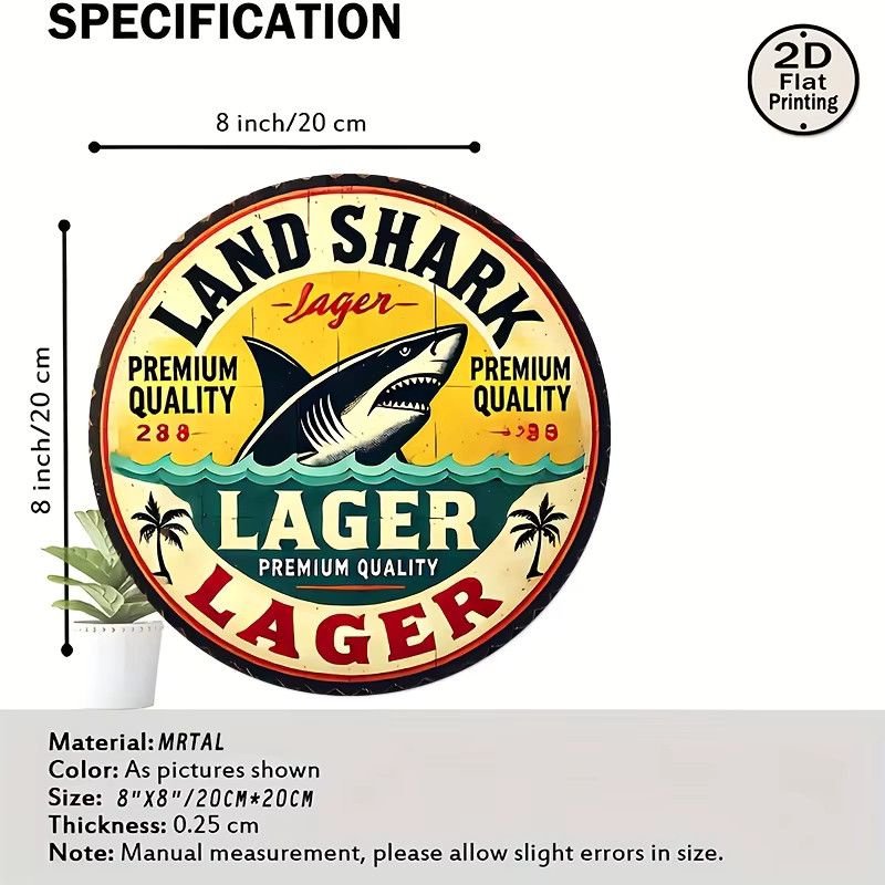 Vintage Land Shark Bier-Logo Metallwandschild rund, multicolor dekorative Eisenkunst-Malerei von Potdemiel, Durchmesser: 20 cm - Bild 2