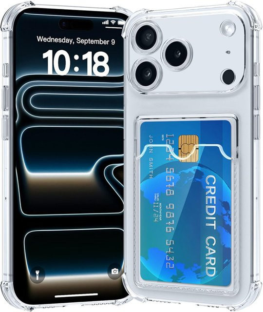 Stoßfeste TPU Handyhülle mit Kartenhalter von newteneight in Transparent/Purple für iPhone 17 16 15 14 13 12 11 Pro Max Plus - Bild 1