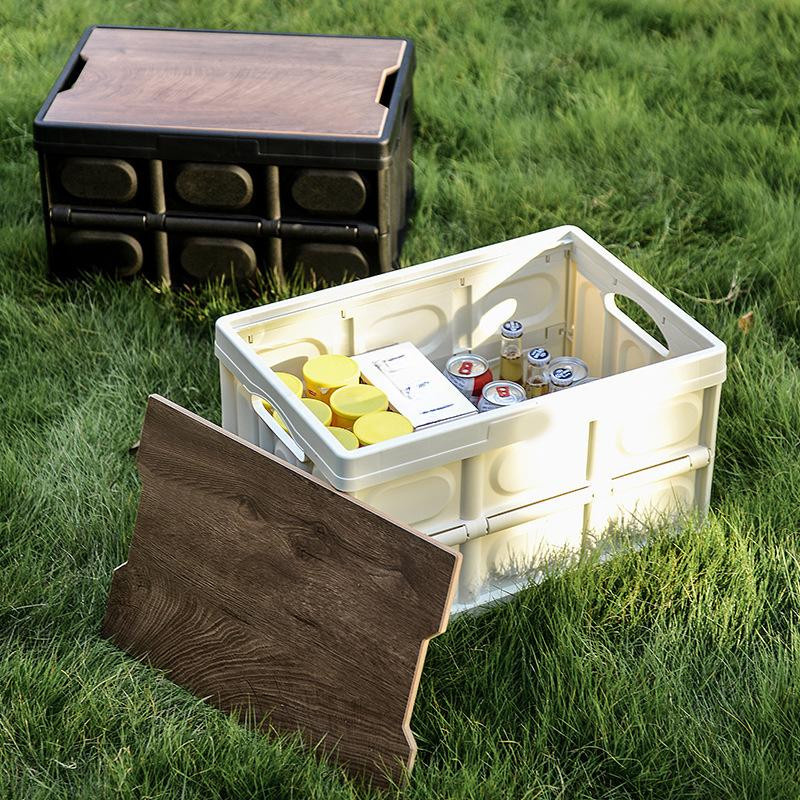 Binchi Outdoor Klappbehälter mit Holzdeckel in Hellbraun, multifunktionaler Camping-Aufbewahrungsbehälter, 30 l - Bild 4