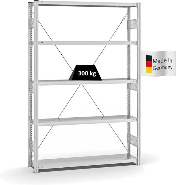 PROREGAL Fachbodenregal Stecksystem T-Profil Heavy-Duty Grundregal, 5 Ebenen, Lichtgrau, H x B x T: 200 x 130 x 30 cm - Bild 1