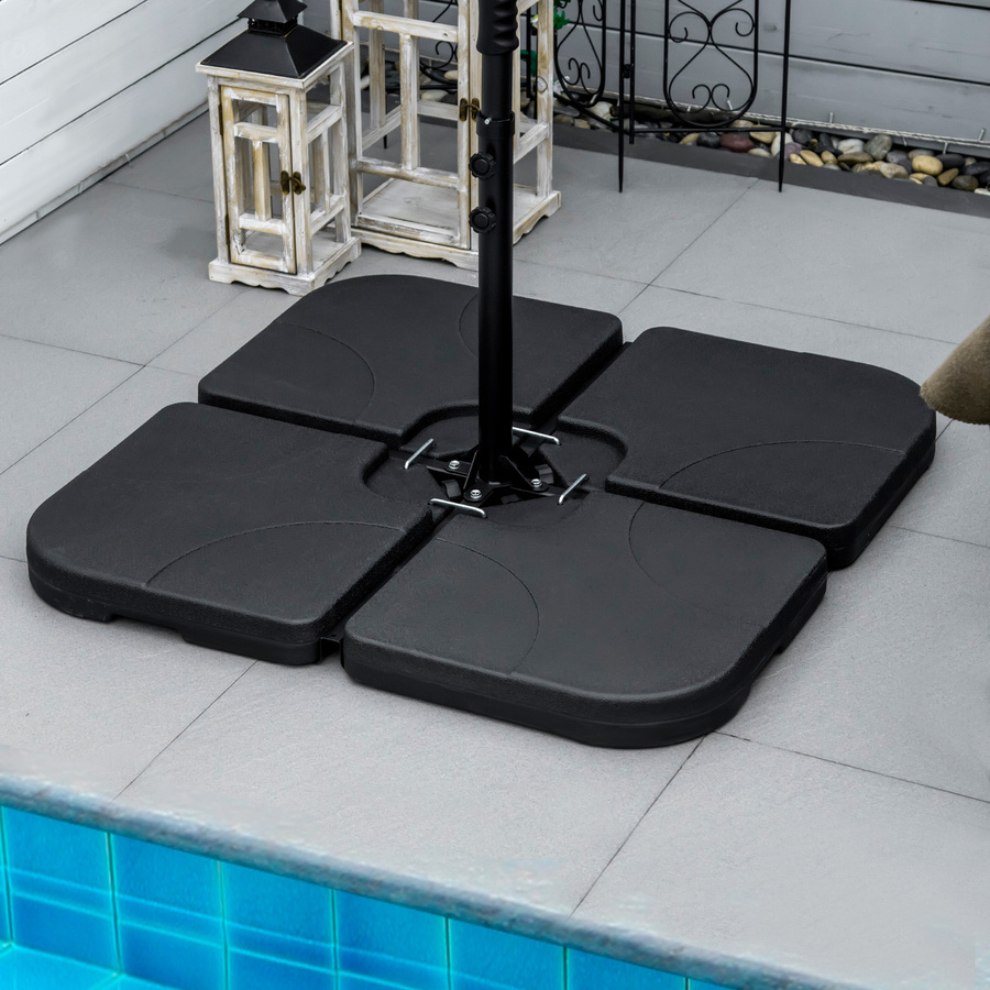 Outsunny 4er-Set Ampelschirmständer aus HDPE-Kunststoff in Schwarz mit 78 kg Sand oder 60 Litern Wasser befüllbar - Bild 2