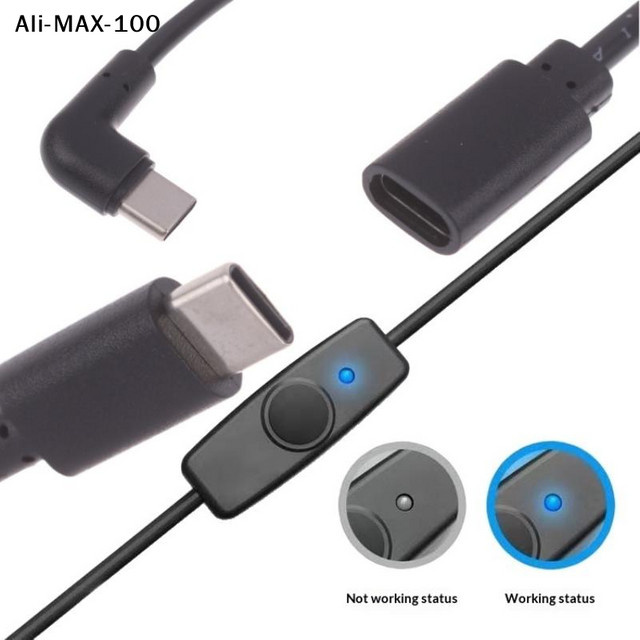 Ys USB-C auf Typ-C Stromversorgungskabel mit Ein- und Ausschalter, Schwarz, 10 cm - Bild 1