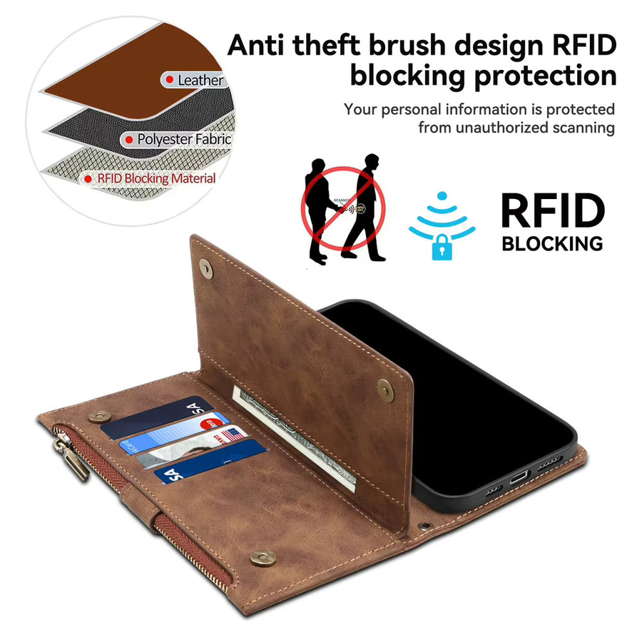 Luxus Leder-Kartenetui Flip-Cover für Samsung Galaxy A56 5G, A55, A35, A25, A54, A36, A26, A16, A17, A37 in Blau und Braun - Bild 4