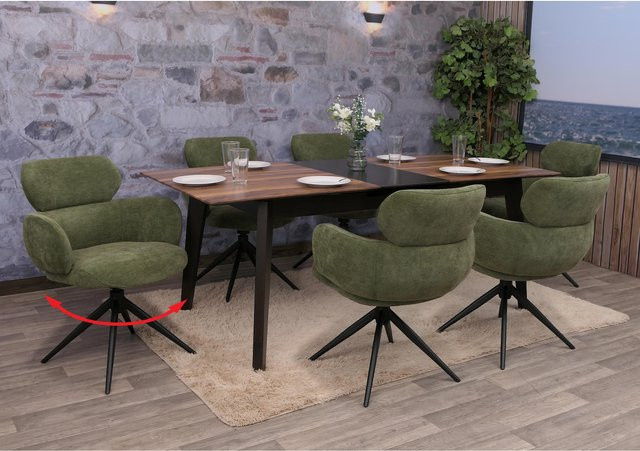 6er-Set MCW Esszimmerstuhl O77 in Grün mit Chenille-Stoff und Auto-Return-Funktion - Bild 1