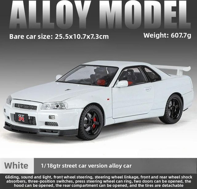 Linyi Toy Car Gt-R R34 Skyline Supercar Modellauto, 1:18, Metall, ab 14 Jahren - Bild 1