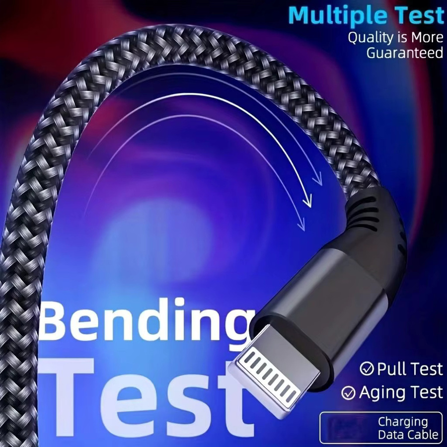 LAIHONEN USB-C zu Lightning Kabel 20W mit Nylon-Ummantelung für iPhone und iPad, Schwarz/Grau, Länge: 3 m - Bild 5
