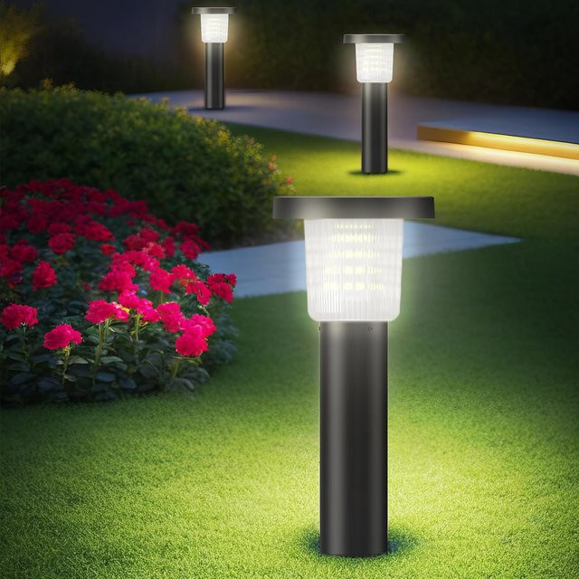 intelamp Solar-Wegeleuchten 2er-Pack mit 3800 mAh Akku, moderne Gartenbeleuchtung in Weiß und Schwarz für Garten, Terrasse und Gehweg, warmweißes Licht mit Dämmerungssensor - Bild 1