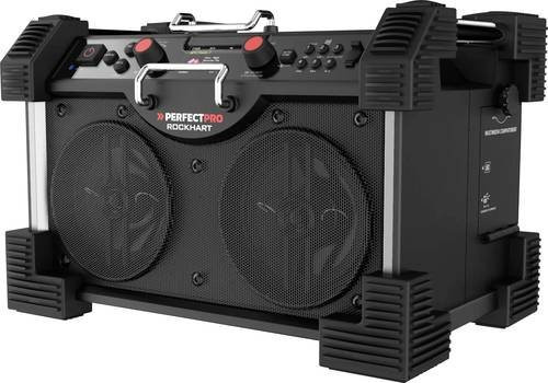 PerfectPro RockHart Baustellenradio in Schwarz mit DAB+, UKW, Bluetooth, NFC und USB, spritzwassergeschützt, staubdicht und stoßfest - Bild 1