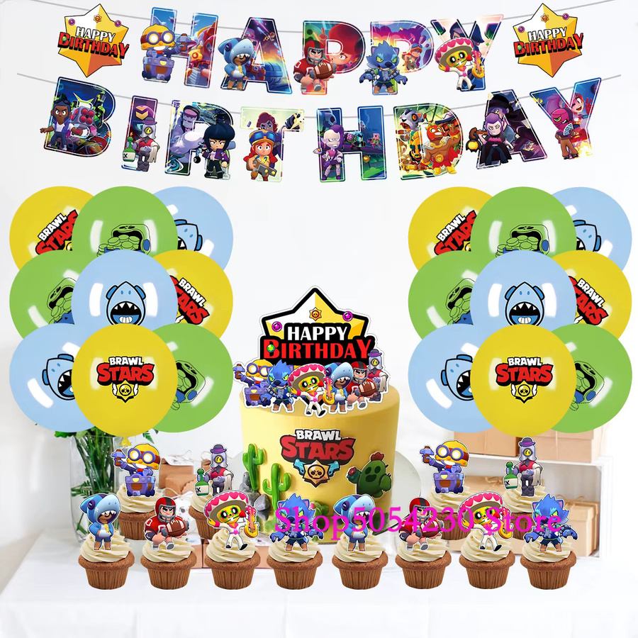 Brawl Stars Party Dekoration Set mit Happy Birthday Banner, Luftballons, Tortendekoration und Aufklebern in Mehrfarbig - Bild 3