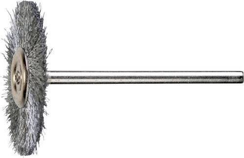PFERD Miniatur-Rundbürste RBU aus Stahl-Draht in Silber für Holz und Metall, Durchmesser: 32 mm, Schaft-Durchmesser: 3 mm, Draht-Durchmesser: 0,10 mm - Bild 1