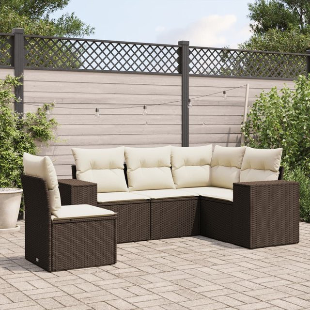 vidaXL 5-tlg. Garten-Sofagarnitur in L-Form aus Polyrattan mit Kissen, Braun - Bild 3