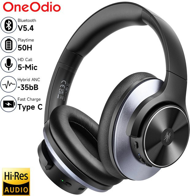 Oneodio A10 Bluetooth 5.4 Over-Ear Kopfhörer mit Hybrid-Aktivgeräuschunterdrückung (ANC), hochauflösendem Audio und 5 Mikrofonen in Schwarz - Bild 1