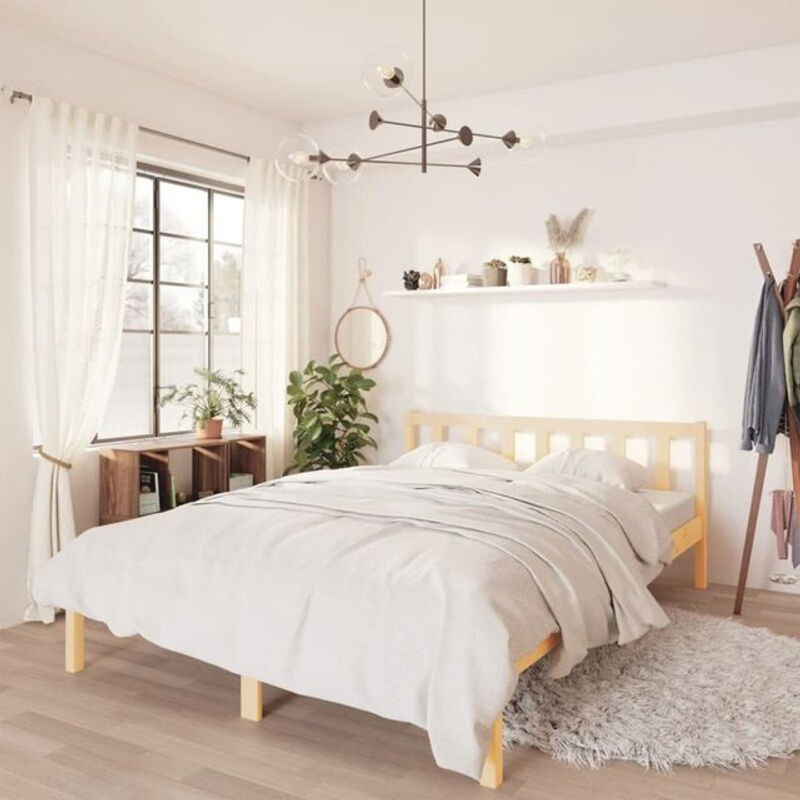 Massivholzbett Kiefer von Vidaxl in Braun und Natur im skandinavischen Design, B/T: 135 x 190 cm - Bild 1