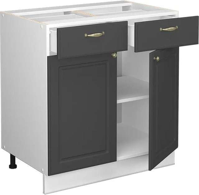 Vicco Küchenunterschrank Fame-Line in Anthrazit-Gold/Weiß mit Soft-Close-Türen und Regalböden, B/T/H: 80 x 60 x 82 cm - Bild 1
