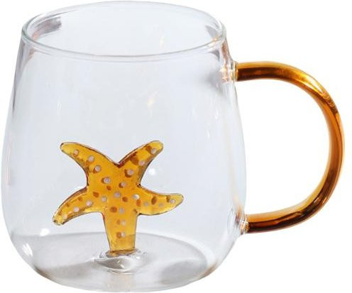Handgefertigtes Trinkglas von mieshangle mit Tier-Pflanzenform und buntem Henkel in Pentagramm-Design, transparent, erhältlich in Blau, Grün, Pink und Orange - Bild 1