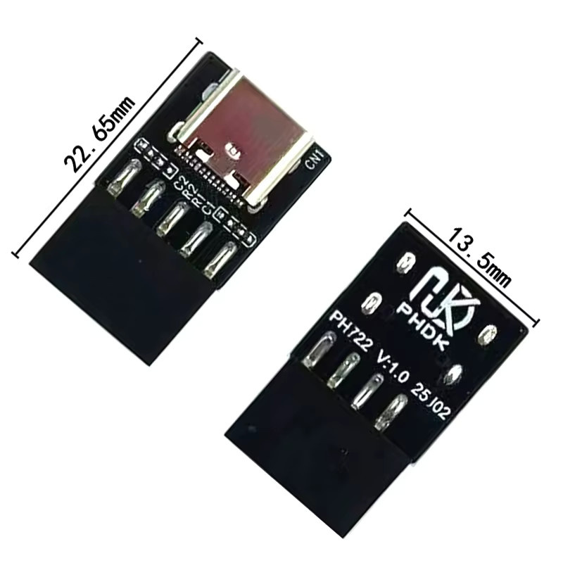 RGeek USB-C-Adapter Riser-Karte: USB 2.0 9/10-Pin Interner Motherboard-Anschluss auf USB-C Typ-Konverter für Desktop-PC, Schwarz - Bild 2